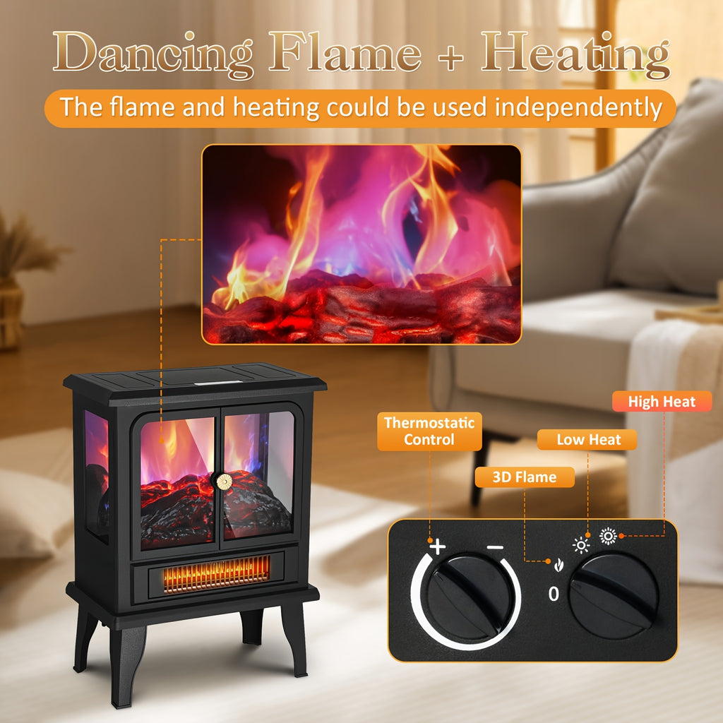 Freestanding Electric Fireplace Heater, 1500W Infrared Space Heater with 3D Flame Effect and Listed Overheat Protection for Indoor Office Warmth