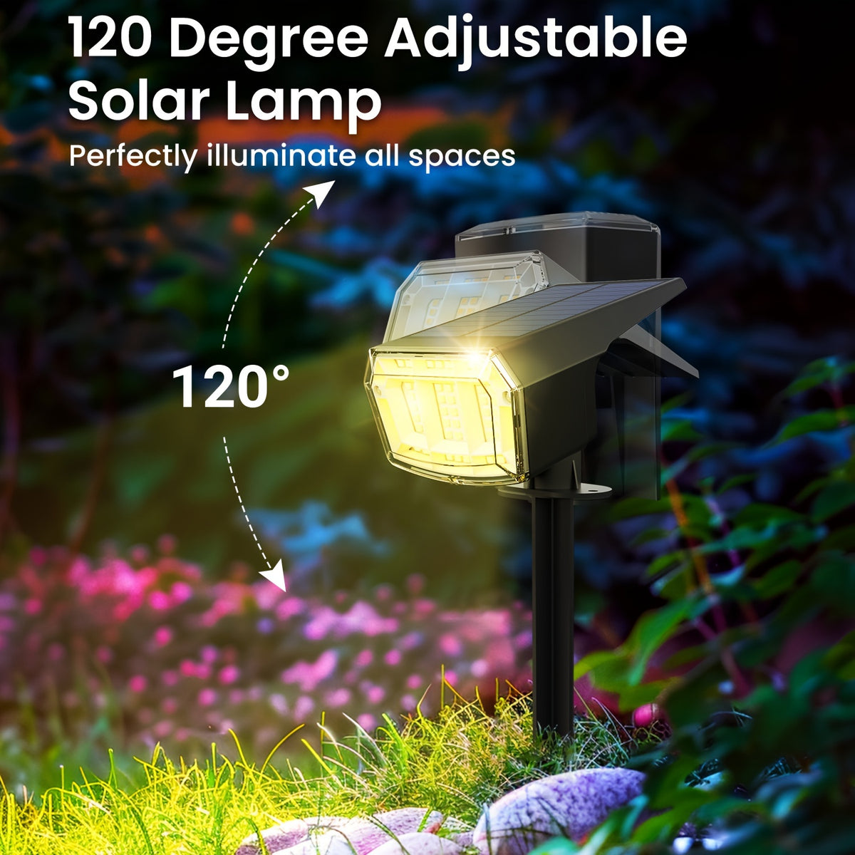 RGB Solar Garden Spotlights with Listed Nine Lighting Modes, Multicolor Outdoor Landscape Accent Lights in Two, Four or Six Pack Options for Holiday Decor