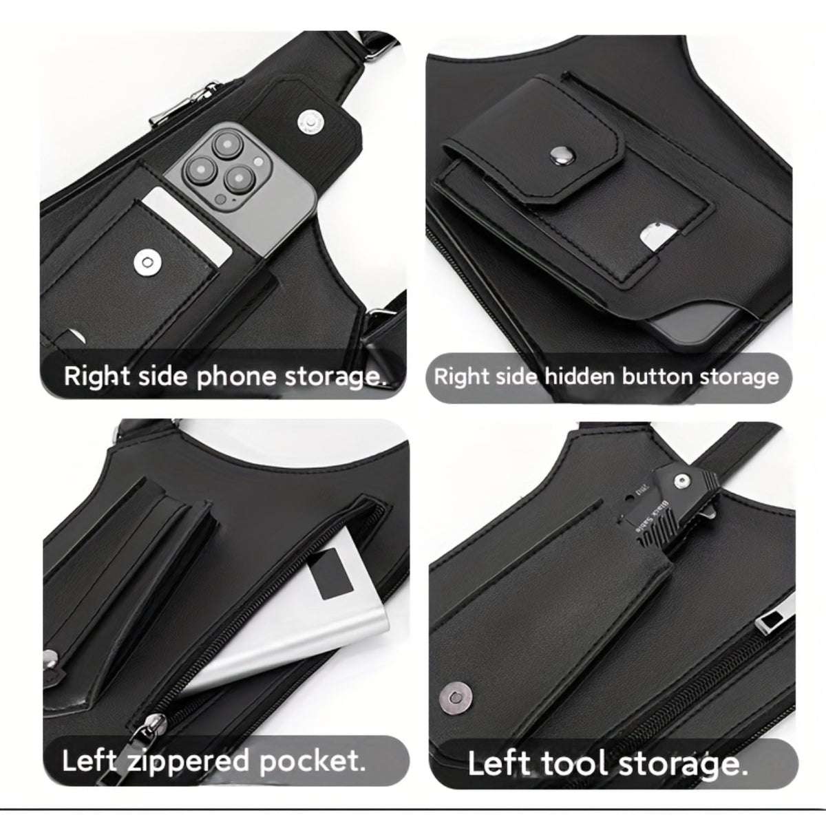 Men's Underarm Strap Bag in Black with Retro Styling for Everyday Phone Carry, Outdoor Walks, Cycling and Hiking Gift Ideas for Boyfriend or Father