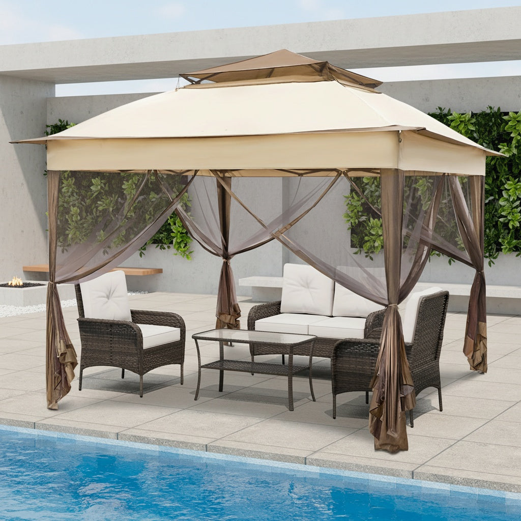 Pop Up Gazebo Tent with Listed Mosquito Netting and Lightweight Frame, Portable Netted Outdoor Canopy for Camping, Backyard Picnics and Poolside Gatherings