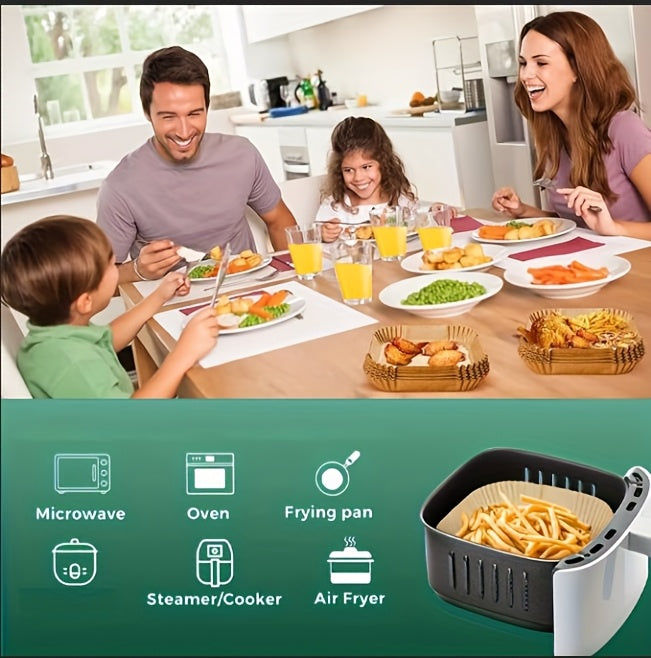 Square Air Fryer Paper Liners in 55, 110 or 220-Piece Packs, Disposable Nonstick Parchment for Compatible Basket Cooking, Baking and Everyday Meal Preparation