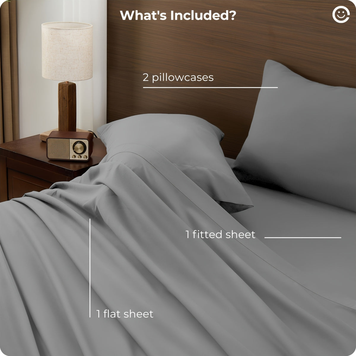 Breathable Cooling Bedding Set, 4-Piece Extra Deep Pocket Sheets and Pillowcases with Twin, Full, Queen, King and California King Size Options