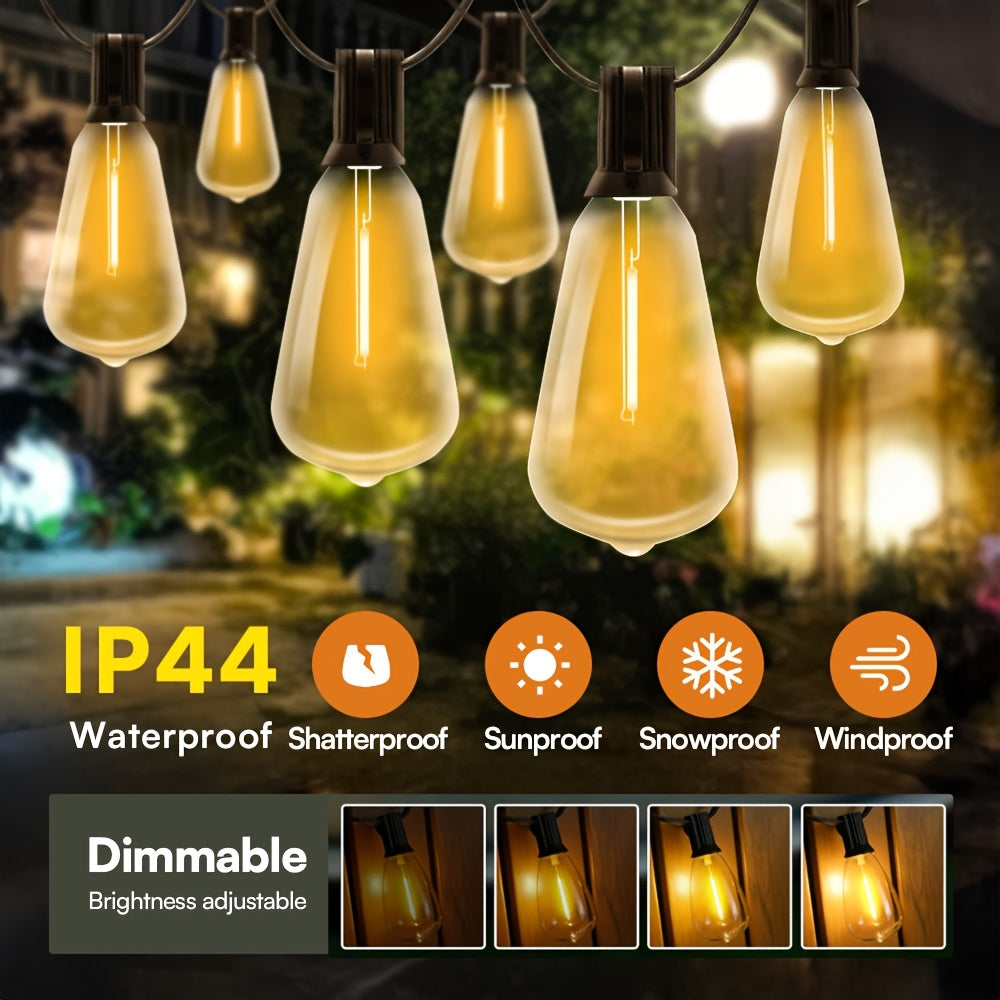 Edison Patio String Lights 100FT with Shatterproof ST38 Bulbs, 2700K Warm White Dimmable Connectable Hanging Lights for Garden, Bistro and Wedding Decor