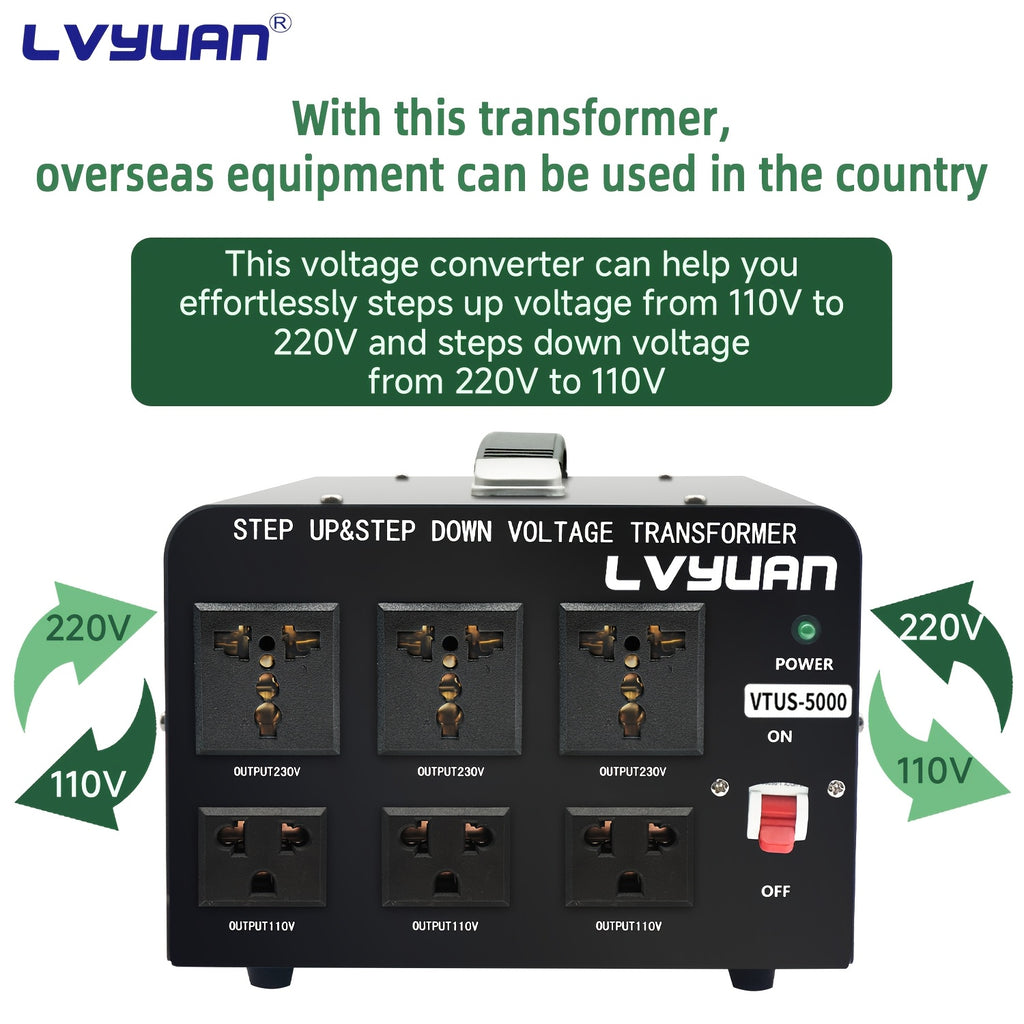 Voltage Converter 800W/5000W Peak, Heavy Duty Step Up Step Down Transformer, 110V to 220V / 220V to 110V, Aluminum Body, Safety Protections with Overload Indicator