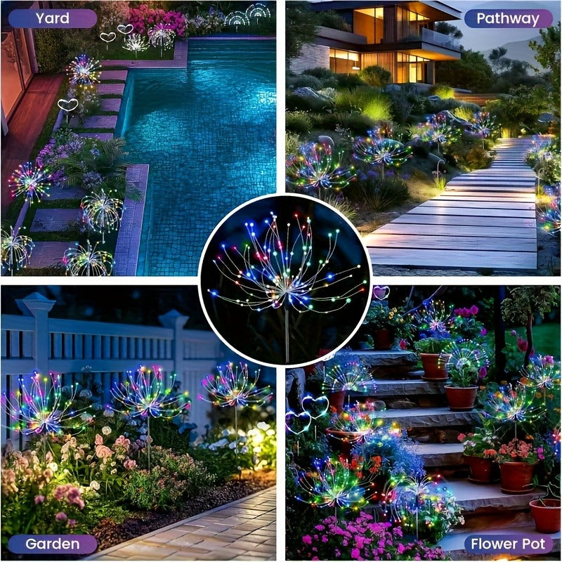Solar Fireworks Garden Lights 8-Piece Set, Decorative Outdoor LED Lights with Listed Eight Modes in Multicolor, Warm or White Options for Lawn and Holiday Displays