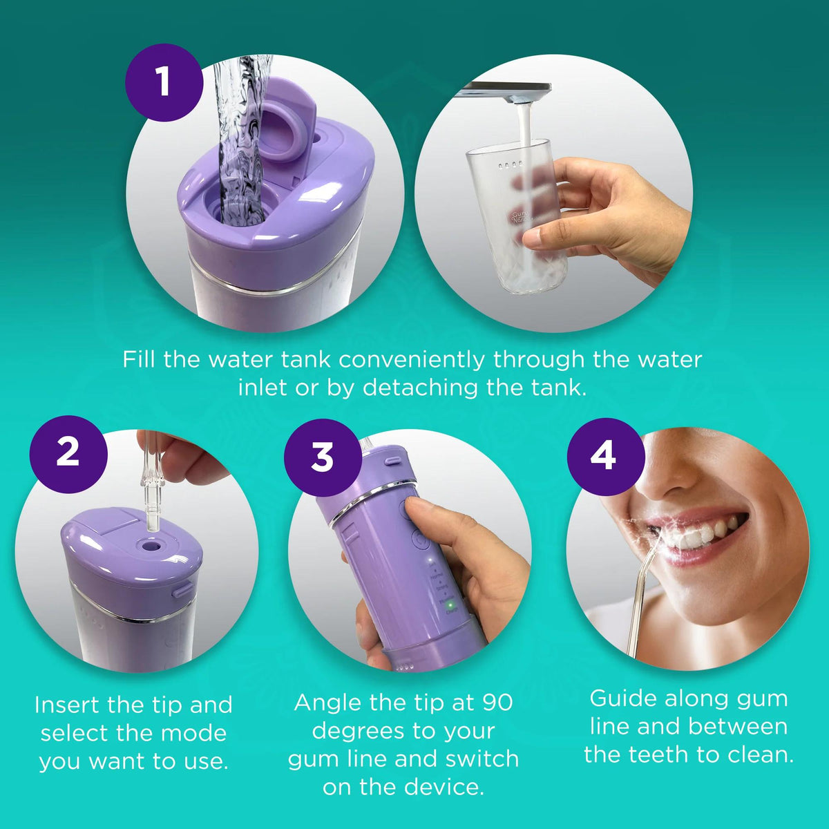 GuruNanda Compact Travel Water Flosser, Portable Cordless Oral Irrigator with Collapsible 180ml Tank, 4 Flossing Modes, 1800 Pulses Per Minute and Smart Timer, TSA-Approved Rechargeable Dental Flosser for Home and Travel, Lavender