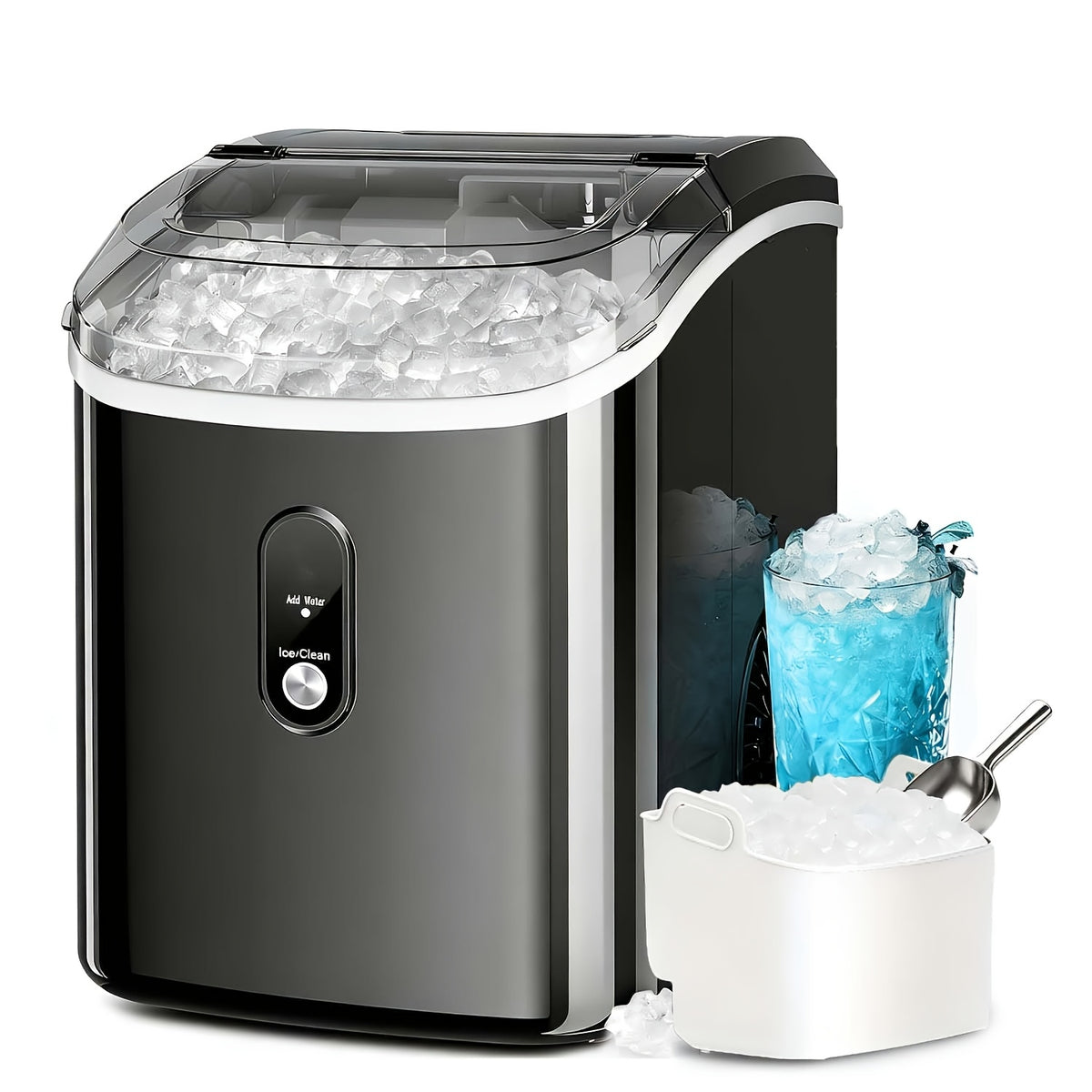 Nugget Ice Maker Countertop, 36 lbs Soft Chewable Pellet Ice Machine Daily, or 26 lb Bullet Ice Maker, Self-Cleaning, One-Touch, with Ice Scoop, for Kitchen Office, Christmas Birthday Gift