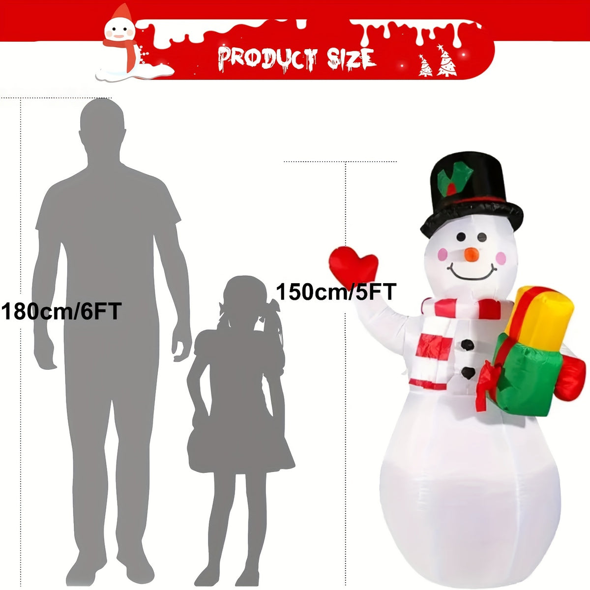 Rotating LED Inflatable Snowman, 5ft Christmas Blow-Up Decoration with Colorful 360-Degree Lighting for Indoor Displays, Outdoor Yards and Gardens