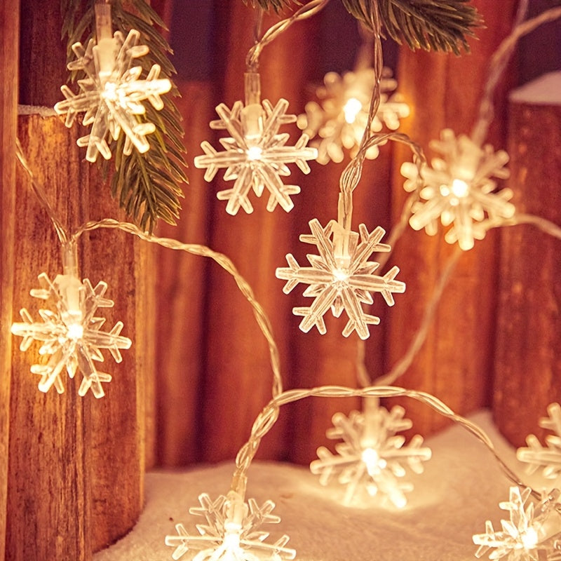 Snowflake LED String Lights for Christmas and Winter Party Decor, Warm White or Multicolor Options with 10, 20 or 40 LEDs, Batteries Not Included