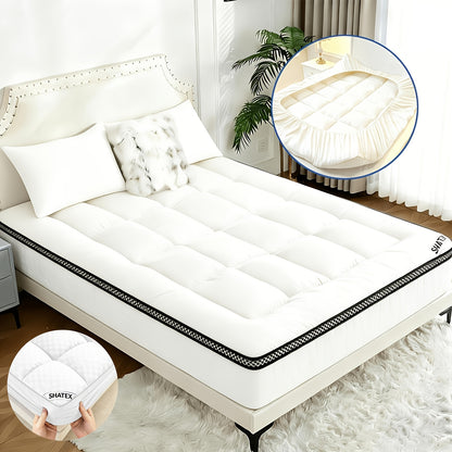 Filled Mattress Topper with Mesh Structure and Listed 1200 GSM, Twin, Full, Queen or King Bedding Layer with Standard, Upgraded and Random Color Options