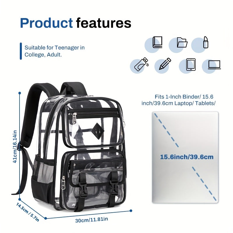 Clear PVC Backpack with Listed See-Through Book Bag Design, Black, Black Fully Transparent or Pink Options for Office Carry and Everyday Outings