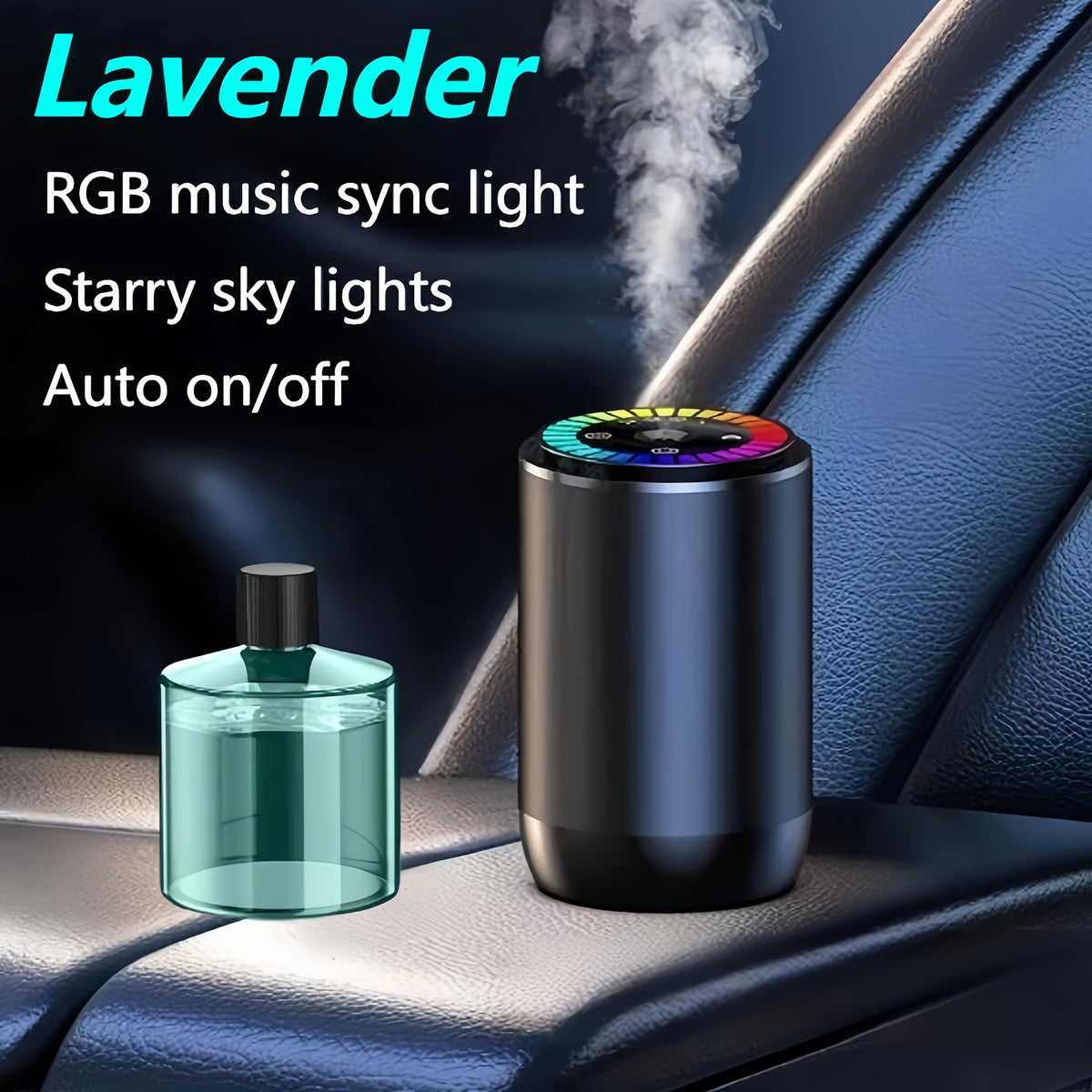 Starry Sky Car Fragrance Diffuser with Adjustable Scent Intensity and Dynamic Lights, One or Three Bottle Fragrance Options for Vehicle Interior Styling