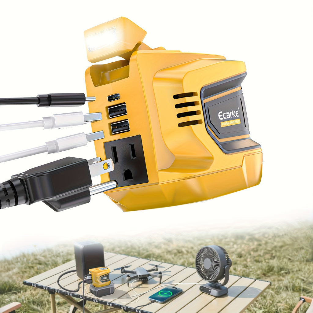 20V Battery Power Inverter by Ecarke for Compatible DeWalt Batteries, 200W and 550W Option Labels with Listed AC and USB Outputs, Battery Not Included