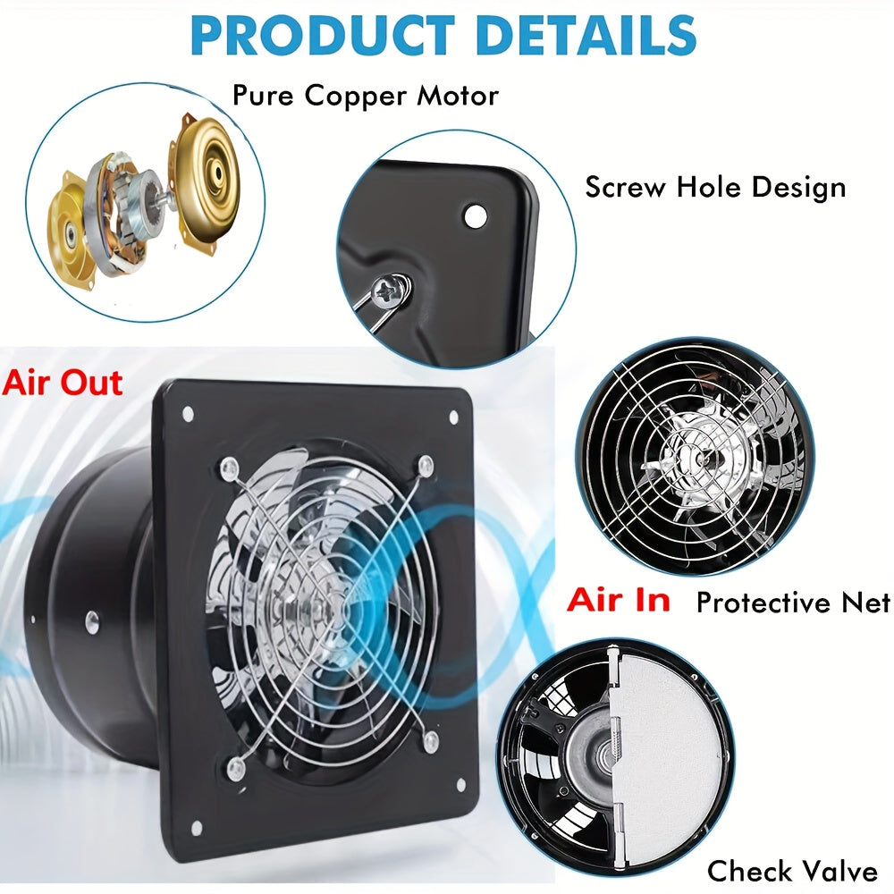 8 Inch Exhaust Fan, 40W Through-Wall Ventilation Fan with Switch, Pure Copper Motor & Backdraft Damper, Metal Fume Extractor for Kitchen, Bathroom, Attic, Garage, Shop, Smoking Room