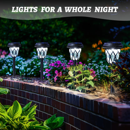 Solar LED Garden Stake Lights with Cross Grid Styling and Listed IP44 Rating, White Light 10-Pack or Warm Light 6-Pack for Yard, Patio and Landscape Accents