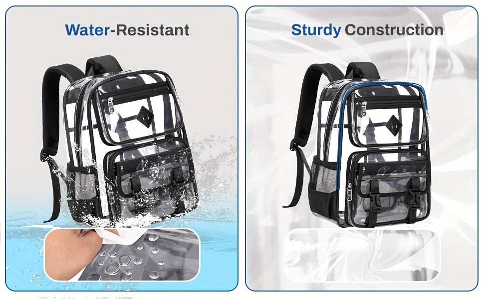 Clear PVC Backpack with Listed See-Through Book Bag Design, Black, Black Fully Transparent or Pink Options for Office Carry and Everyday Outings