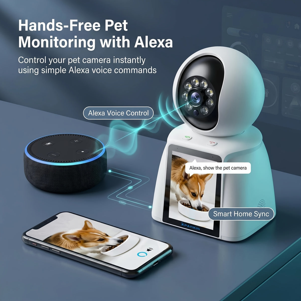 Screen-Equipped Video Call Camera with Listed 3MP Imaging, WiFi Two-Way Video and Audio, One-Click Call Button, PTZ Design and Motion Alerts for Indoor Home Monitoring