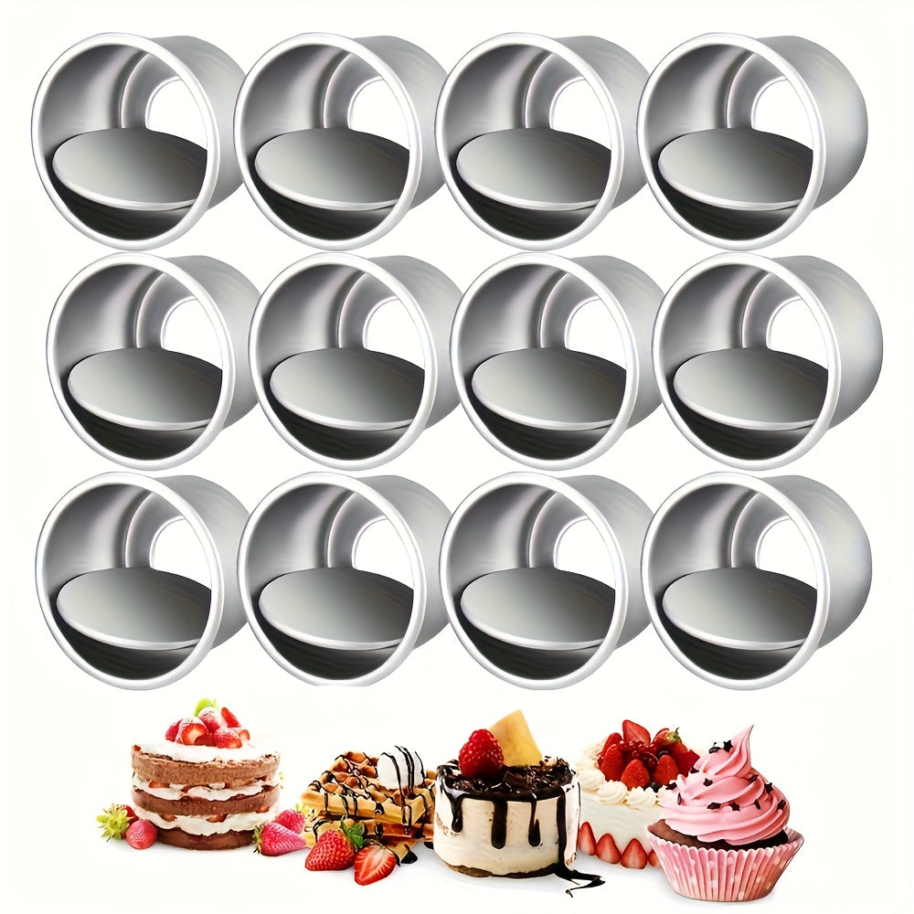Mini Round Cake Mold Set of Ten with Listed 2-Inch Size, Removable Bottoms and Nonstick Aluminum Alloy Design for Cheesecakes, Egg Tarts and Party Baking