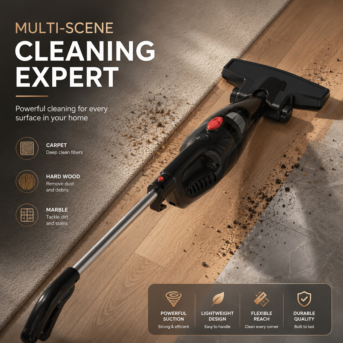 3-in-1 Corded Vacuum Cleaner PBHPBH with 23kPa Suction, 600W Motor, HEPA Filter and 40.58oz Dust Cup, Black Handheld and Upright Design for Home and Car Cleaning
