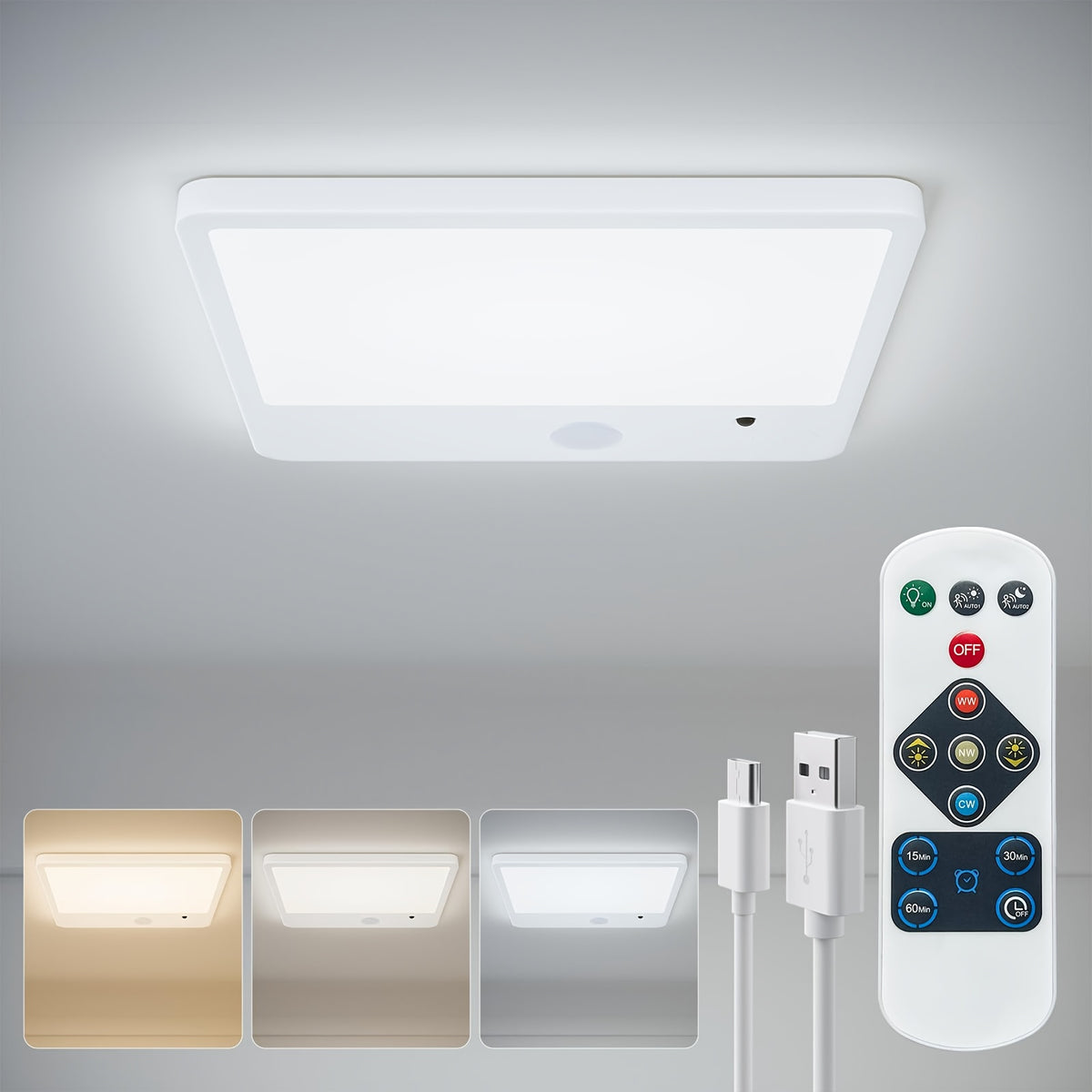 Remote-Controlled Rechargeable Ceiling Light with Listed Magnetic Mounting and Human Body Detection, One LED Lamp for Approved Indoor Hallway and Closet Locations