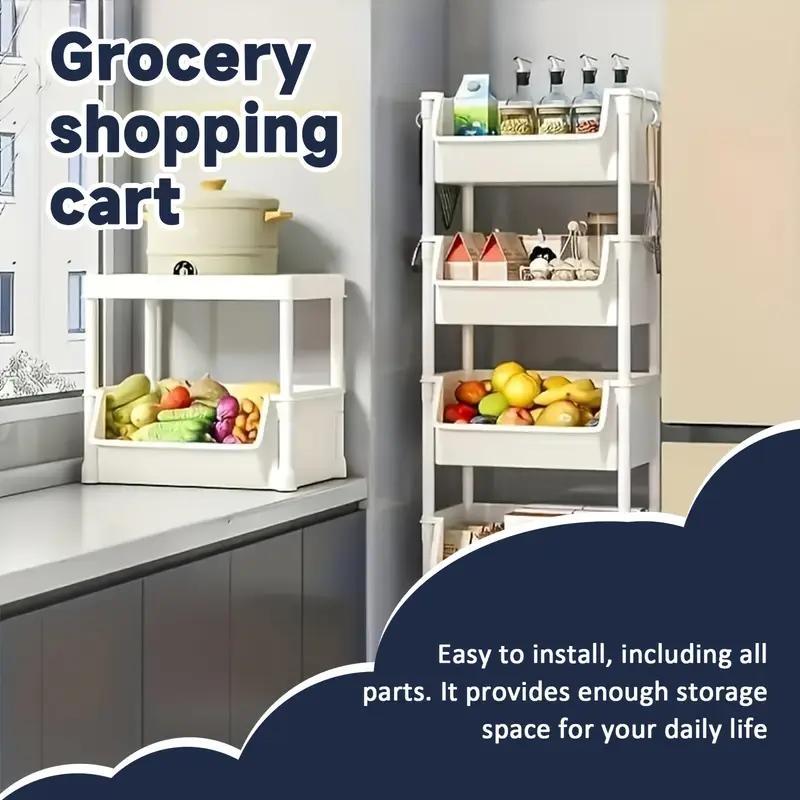 5-Tier Plastic Storage Rack with Open Shelves and Hooks, One Floor-Standing Organizer for Kitchen, Entryway, Shoes and Everyday Home Storage