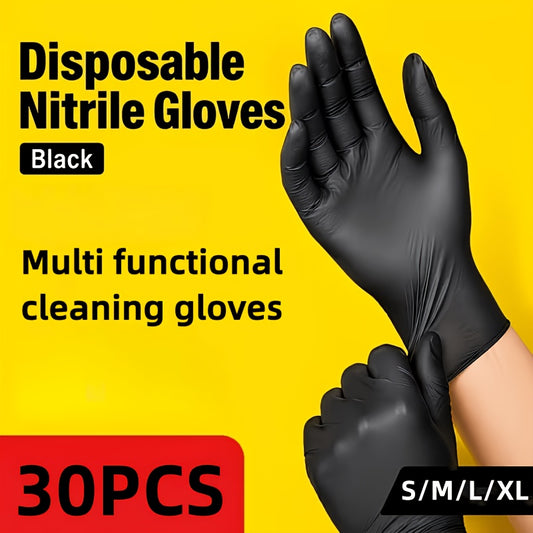 Black Nitrile Cleaning Gloves in a 30-Piece Pack, Lightweight Disposable Household Gloves with S, M, L and XL Options for Kitchen Cleanup and Home Tasks