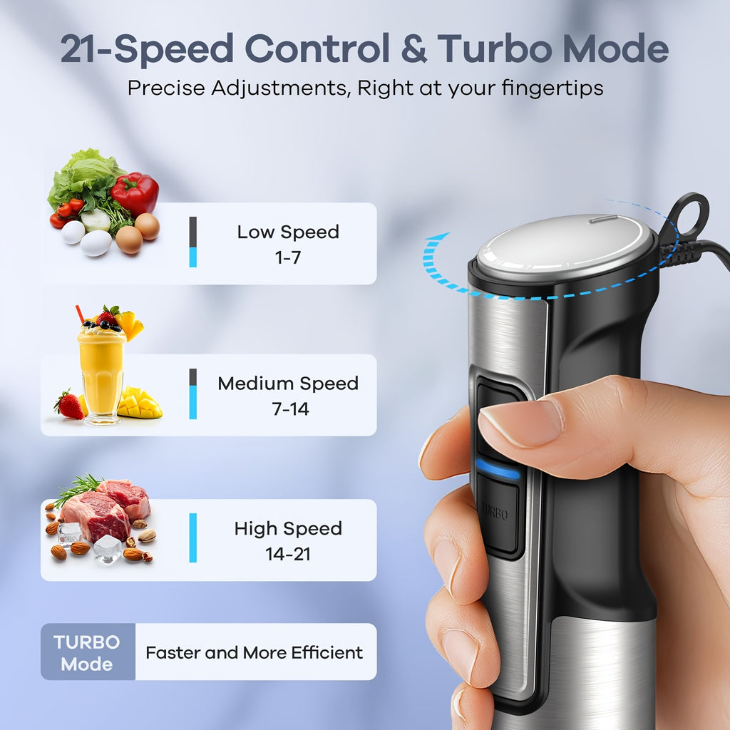 16-Speed Immersion Blender with Listed Max 1000W Motor, Stainless Steel Blade and 5-in-1 or 8-in-1 Model Options for Everyday Home Kitchen Food Preparation