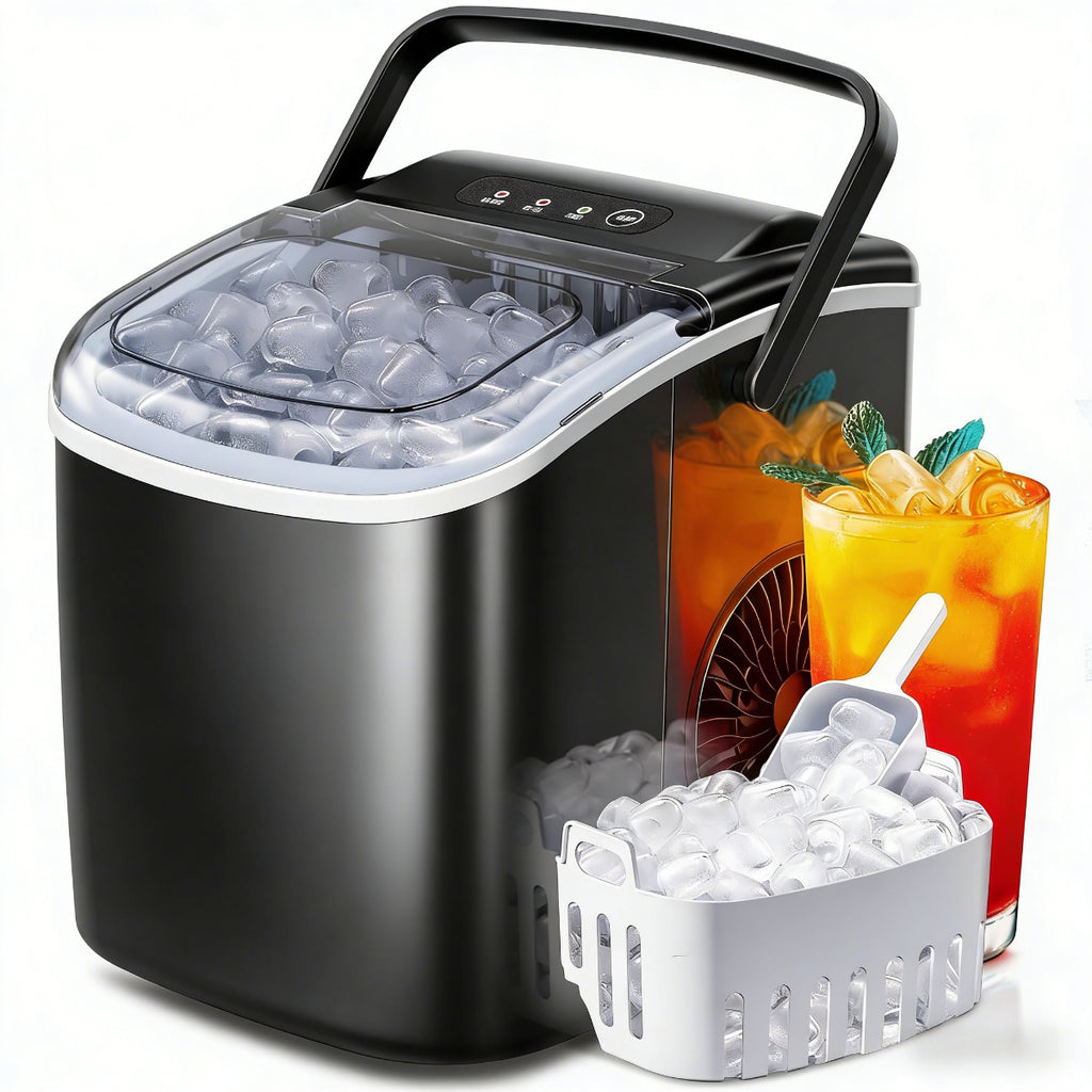 Countertop Ice Maker with Black Bullet Ice or Black and Stainless Steel Silvery Nugget Ice Options, Listed 26 or 35lb Daily Output for Home Kitchen Drinks