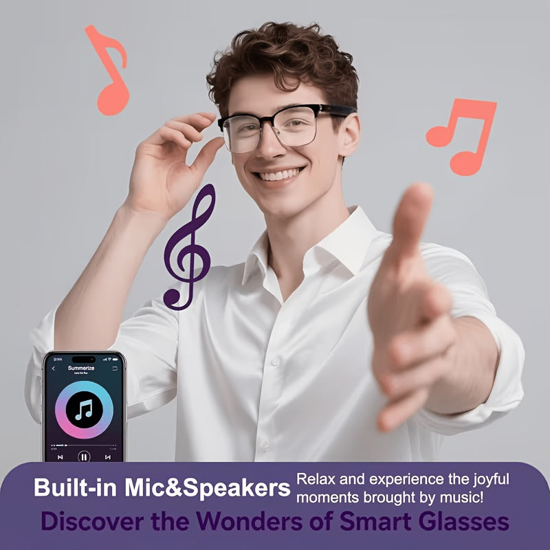 AI Translation Audio Glasses with Listed 130+ Language Support, Built-In Microphone and Speaker, Voice Calling and Color-Changing Lens Wording in Three Frame Styles