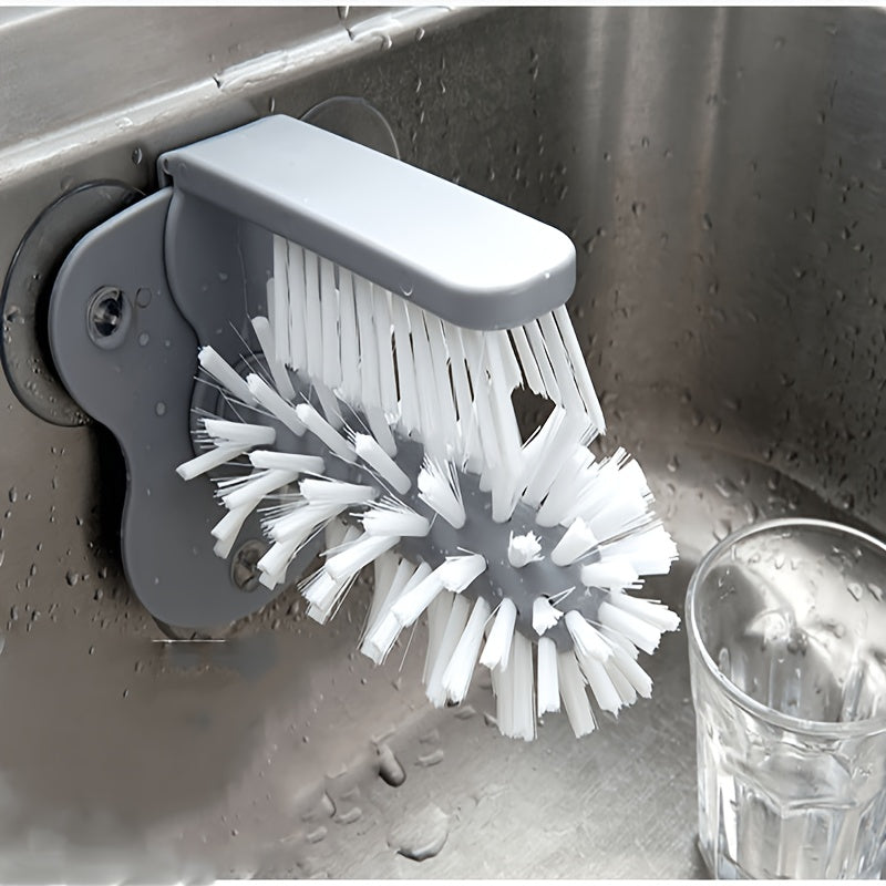 Cup Cleaning Brush with Suction Cup Design, Manual Glass and Compatible Bottle Scrubber in Grey, 2-in-1 or Upgraded Options for Kitchen Sink Care