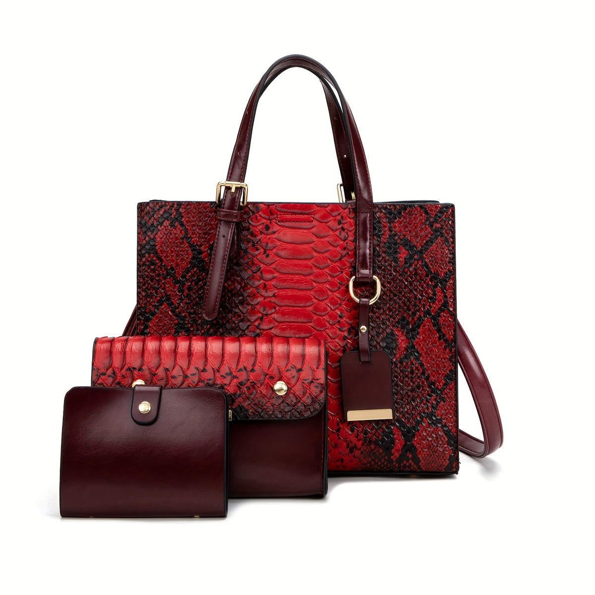Crocodile-Pattern Handbag Set for Women with Listed Three-Piece Satchel and Tote Styling, Six Color Options for Everyday Outfits, Office and Casual Occasions