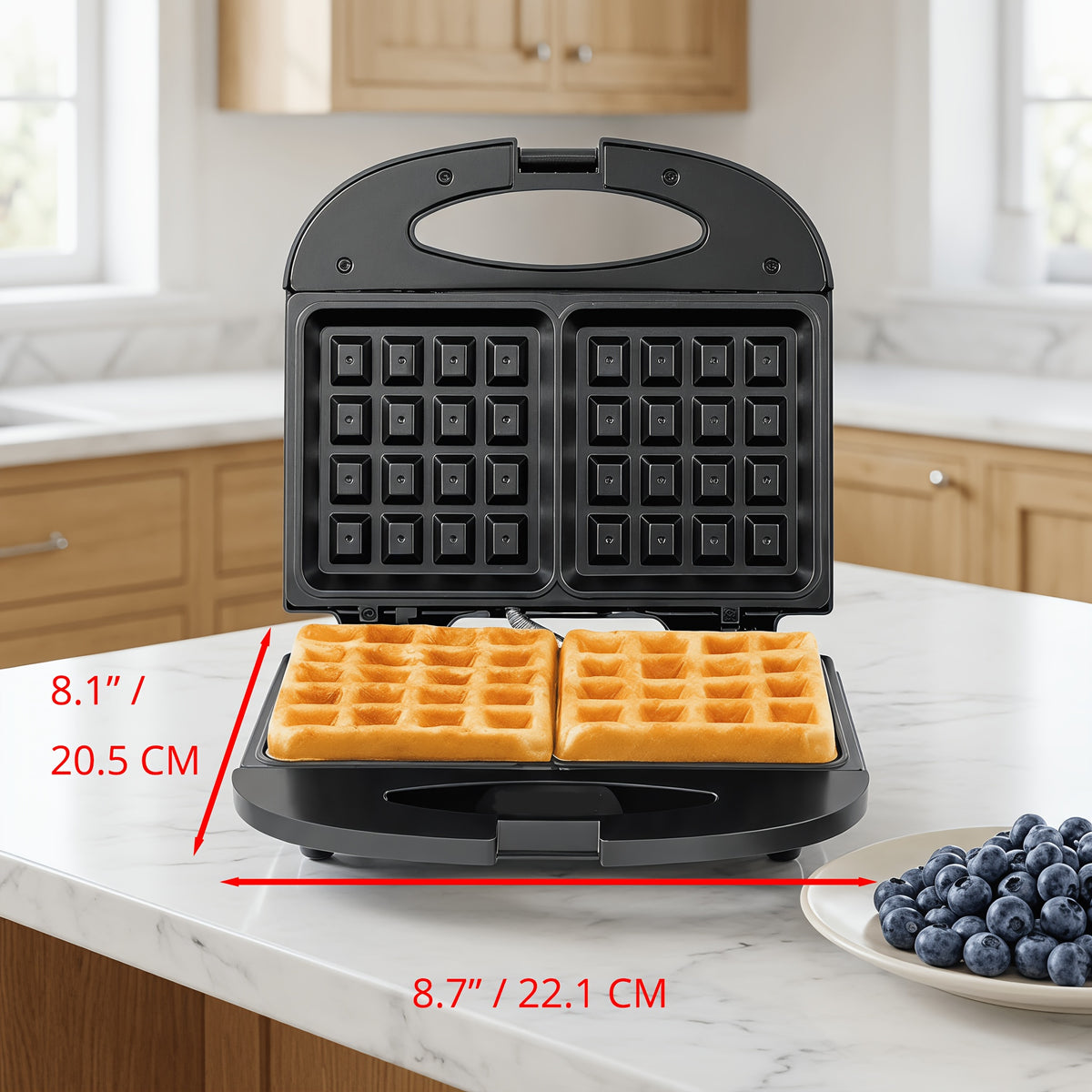 Belgian Waffle Maker by TESSLUX, 750W 2-Slice Nonstick Waffle Iron with Dual LED Indicators, Locking Handle and Upright Storage for Home Breakfasts