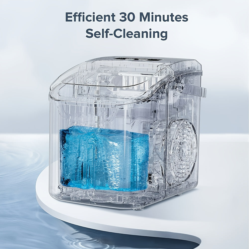 Countertop Bullet Ice Maker in Black, Self-Cleaning Ice Machine with Basket and Scoop for Home Drinks, Listed 9 Cubes in 6 Minutes and 26.5lb Daily Output