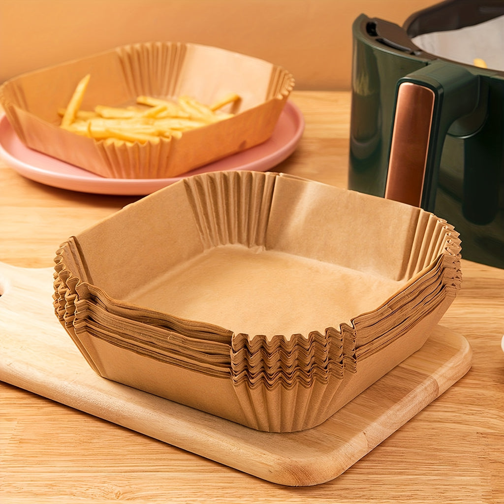 Yellow Square Air Fryer Liners in 50 or 100-Piece Packs with Listed Nonstick and Oil-Proof Design for Compatible Oven Baking and Everyday Kitchen Cooking