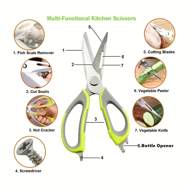 Detachable Kitchen Shears with Magnetic Holder, 7-in-1 Stainless Steel Food Scissors for Meat and Fish Prep, Bottle Opening and Everyday Home Cooking