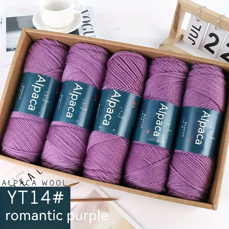 Alpaca Blend Knitting Yarn, Five-Piece Set with Listed 95% Alpaca and 5% Acrylic, 3.53 oz per Piece for 4–5 mm Needles and Handmade Scarves, Hats or Sweaters