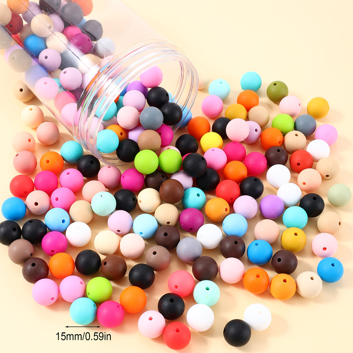Silicone Beads and Rhinestone Spacer Craft Assortment, 210-Piece Mixed Color Selection with Listed 15mm Round Beads for Keychains, Bead Pens and DIY Pendants