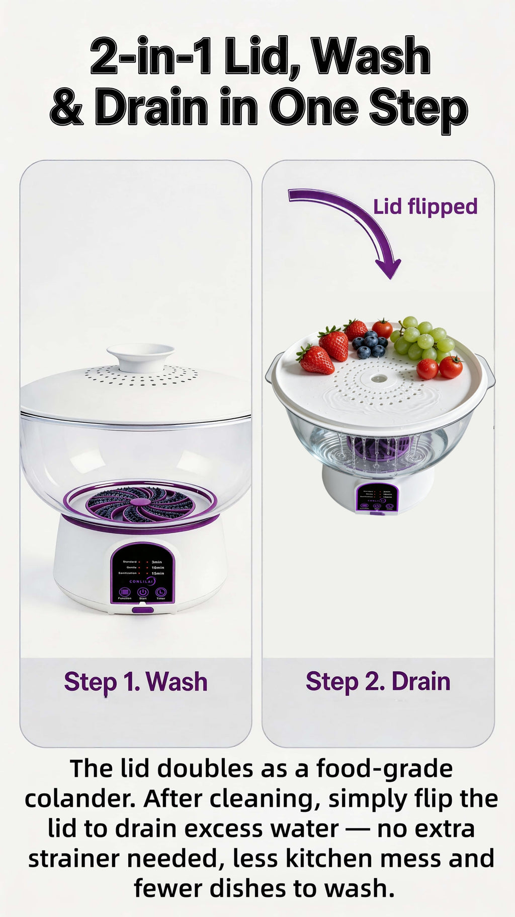 USB Rechargeable Fruit Vegetable Cleaner, Oversized Portable Food Purifier with Multi-Battery Design for Long Endurance, High-Efficient Produce Washer for Home, Picnic and Travel, Stylish Kitchen Gadget, Gift for Mom