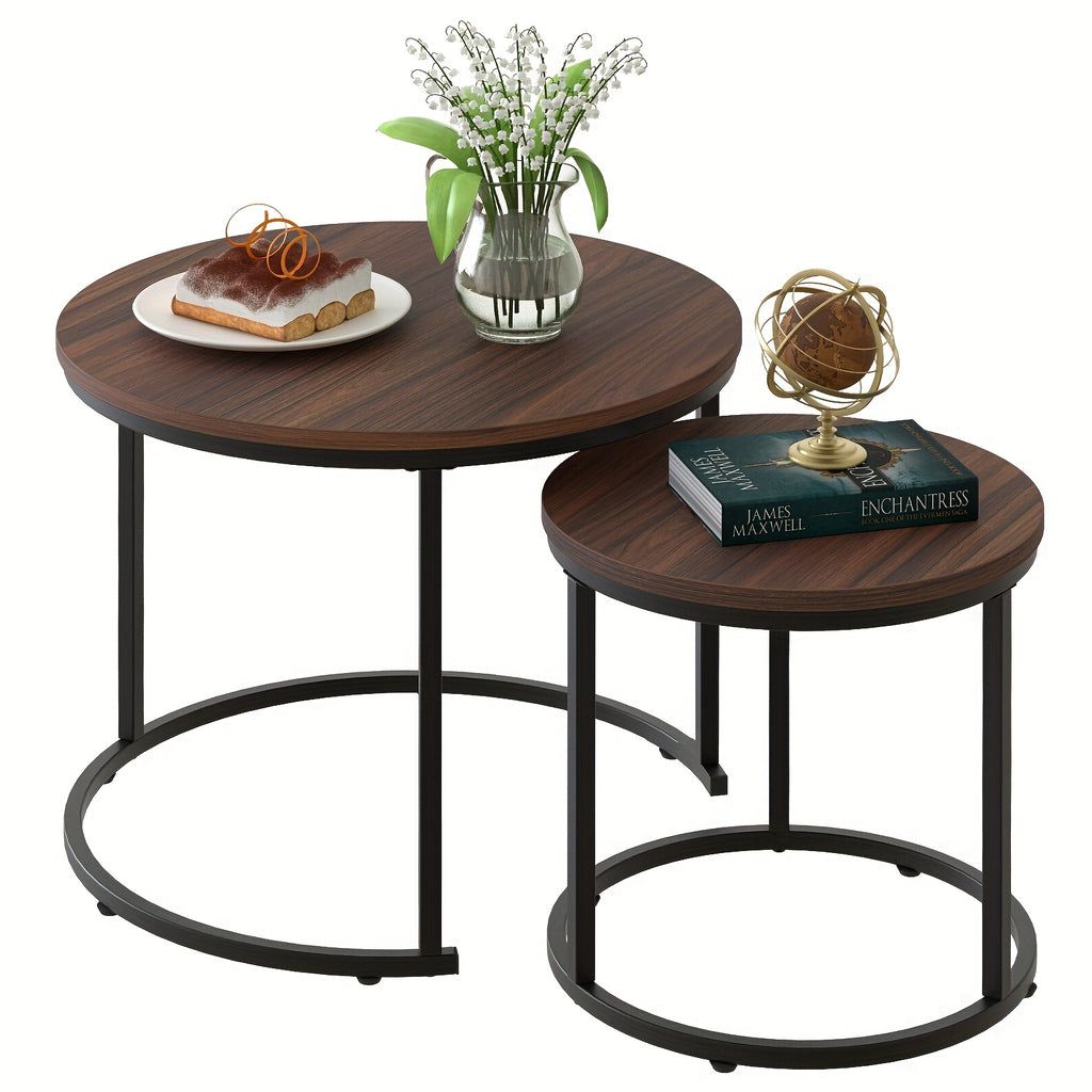 Round Nesting Tables Set of Two for Living Room and Bedroom, Modern Circular Accent Tables with Seven Finish Options Including White Faux Marble and Gold