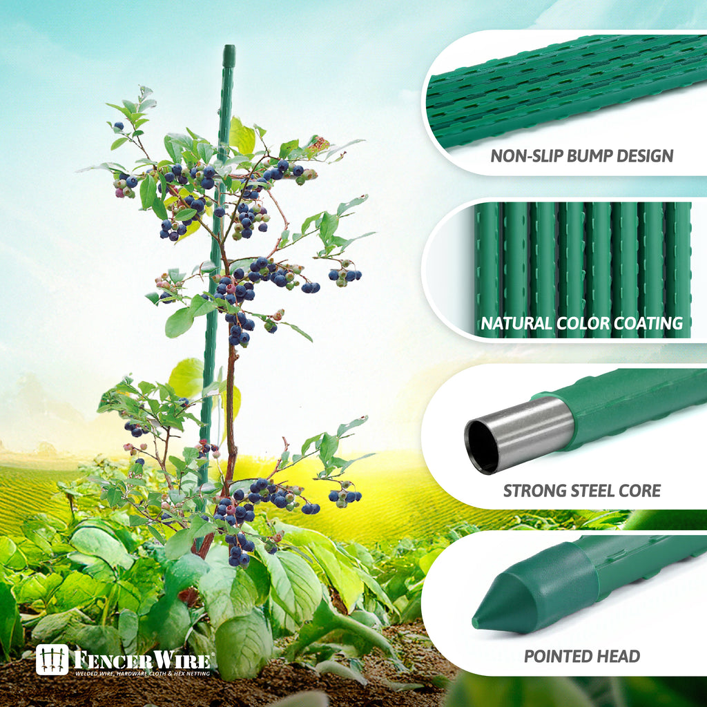 Metal Plant Support Stakes 25-Pack by CAPHAUS, Plastic-Coated Ridged Garden Poles in 3 to 7 Foot Options for Tomatoes, Beans, Cucumbers and Potted Plants