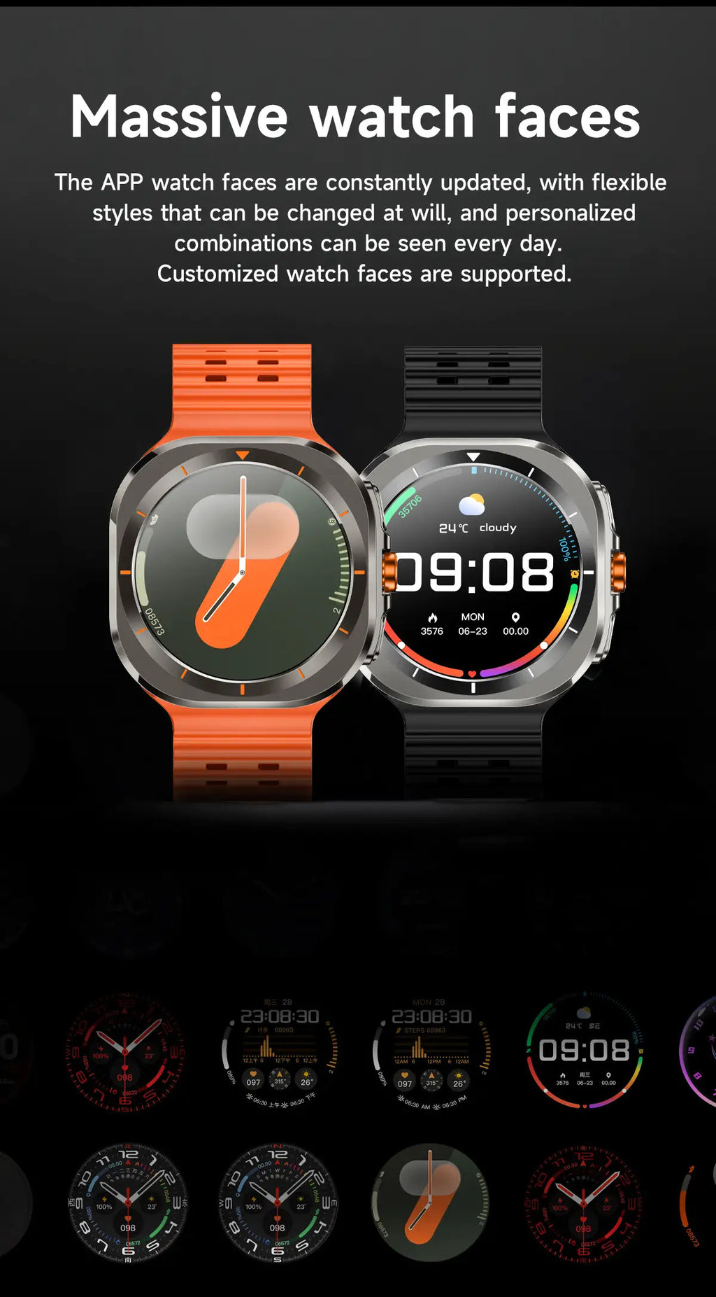 Wireless Calling Smartwatch with Customizable Watch Faces, Listed 100 Modes and Voice Assistant, Orange, Black, White or Blue Watch for Everyday Activity Tracking
