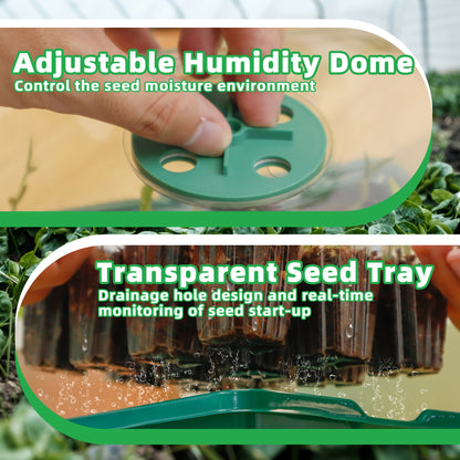 Seed Starting Trays with Grow Light, 5-Set Seedling Kit with Elevated Adjustable Humidity Domes and Clear Cell Trays for Greenhouse Gardening