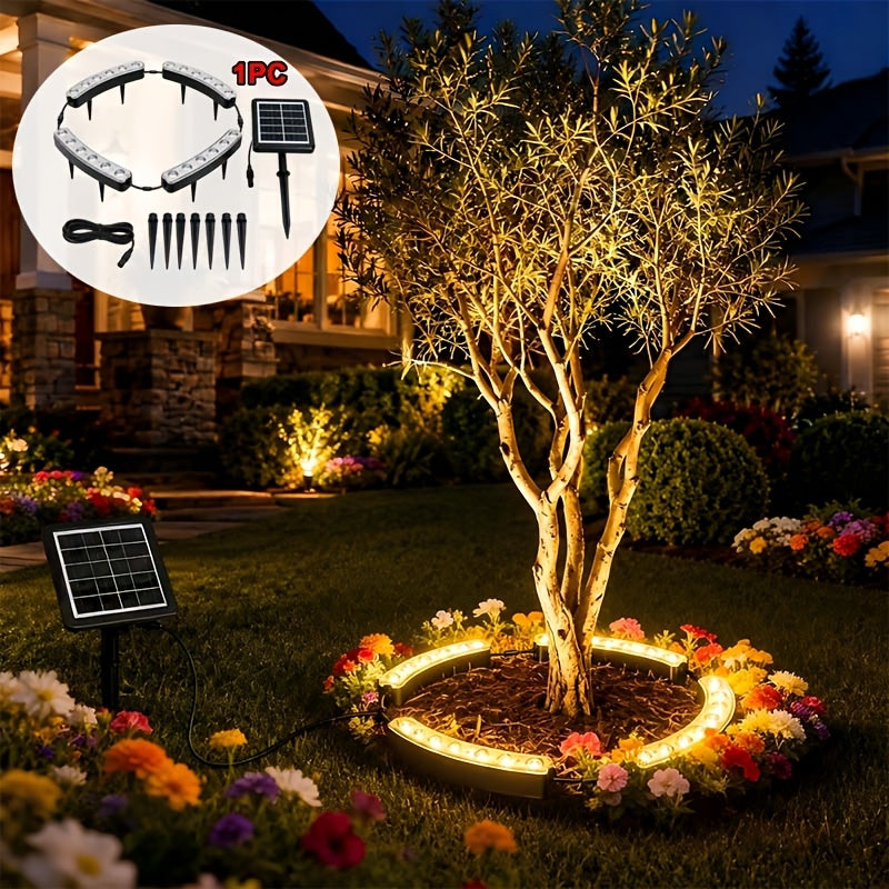Solar Palm Tree Ring Light with Listed 24 LEDs and IP44 Wording, Single White Light, Warm Light or IPL Option for Garden, Patio and Backyard Ambient Decor