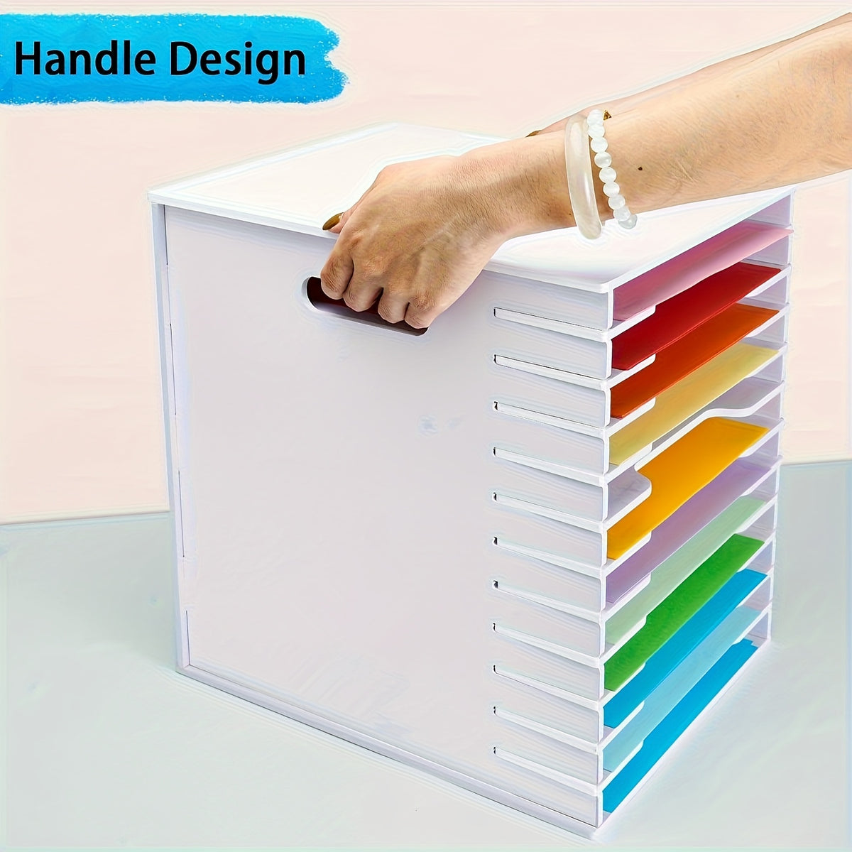 Scrapbook Paper Organizer with 12-Tier Desktop File Sorter Design, White 17.5 × 15.6-Inch Option for Home Office Paper Sorting and Craft Room Storage