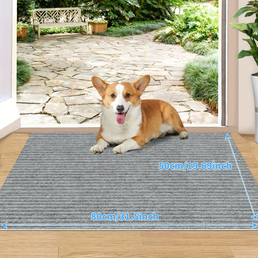 Low Profile Indoor Doormat and Entryway Runner with Grooved Surface and Listed Rubber Backing, Seven Size Options in Grey, Black or Brown for Home Entrances