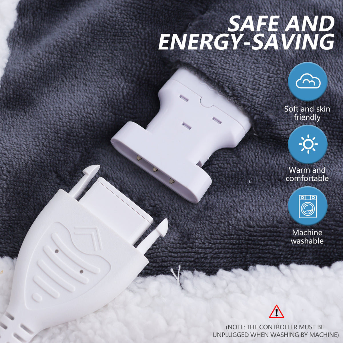 Wearable Heated Blanket by ThermoNest, Long Grey Flannel Throw with Sleeves and Foot Pocket, 6 Heat Levels and 1–12 Hour Auto-Off for Indoor Lounging