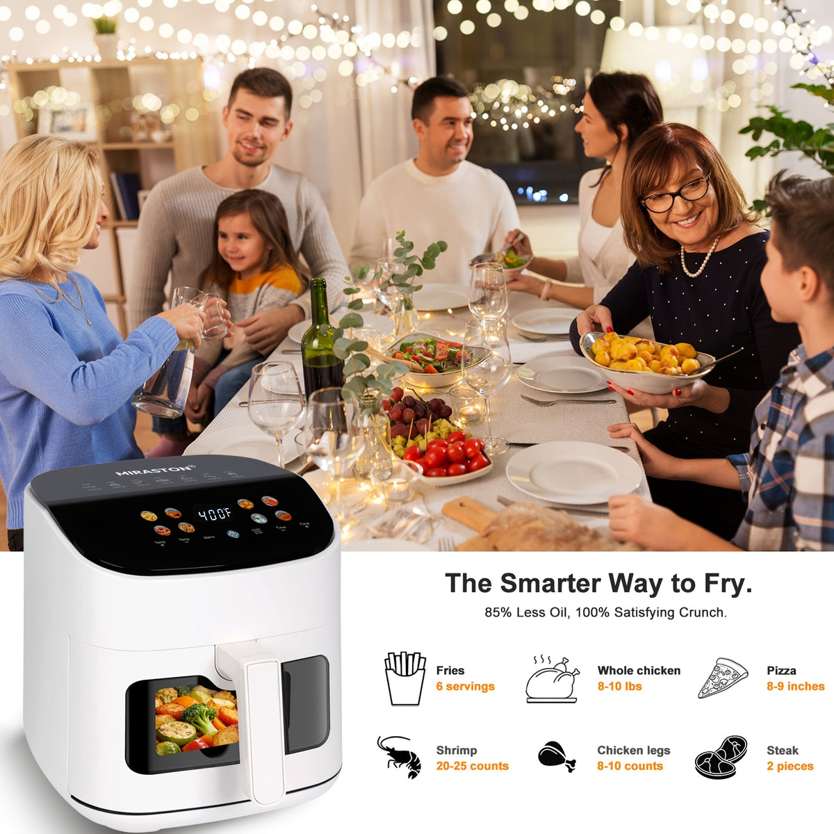 Viewing Window Air Fryer with Listed Angled Color Touchscreen and 8 Cooking Presets, 2.8QT or 6.8QT Options for Everyday Meals, Snacks and Family Gatherings