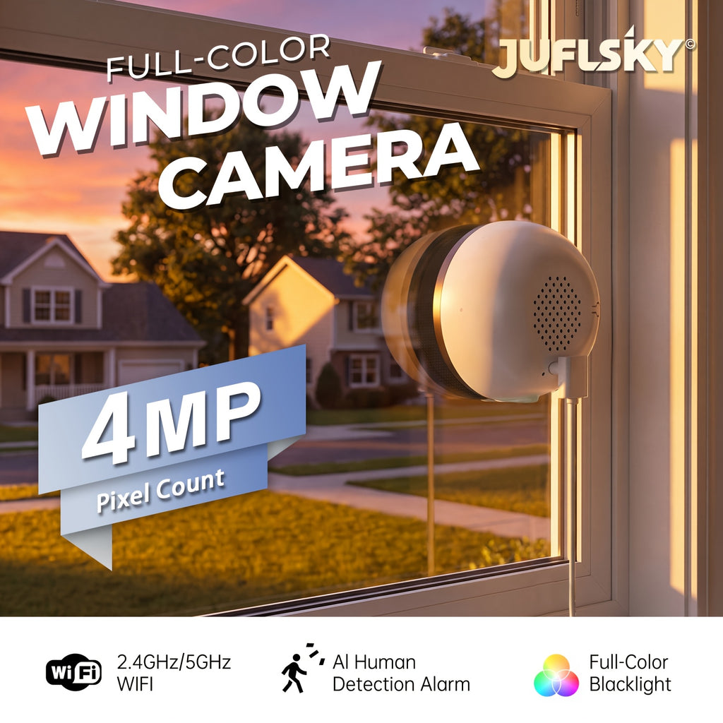 4MP Wireless Window Camera with Dual-Band WiFi, Two-Way Audio and Motion Tracking, AI Blacklight or Full-Color Single-Camera Options for Indoor Pet Monitoring