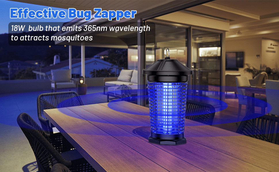 Plug-In Electric Bug Zapper in Black with Listed 18W 365nm Bulb and 4000V Grid, 6ft Cord, Hanging Hook, Removable Collection Tray, Screwdriver and Cleaning Brush