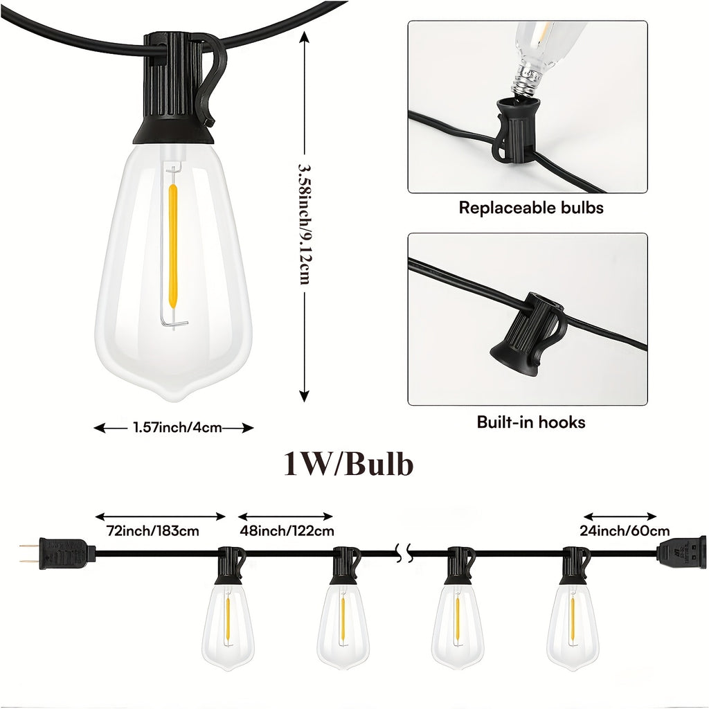 LED Outdoor String Lights, Edison-Style Decorative Bulbs with 2700K Warm Light Labels in 50ft, 100ft or 120ft Options for Patio, Porch and Cafe Displays